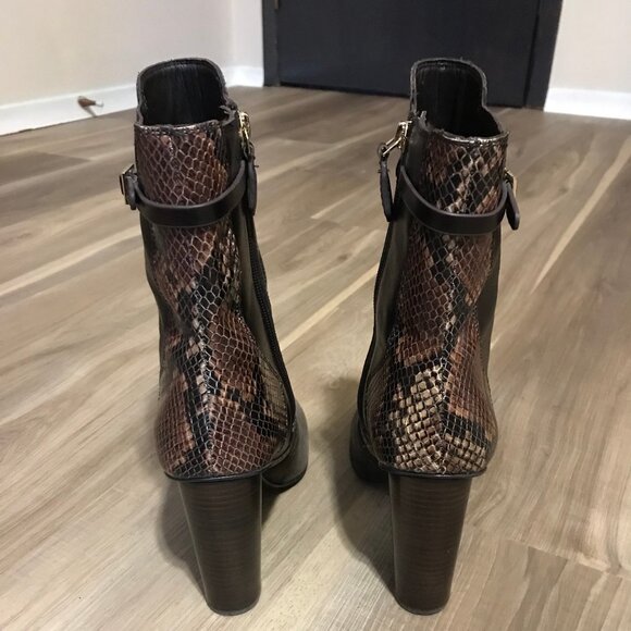 Tory Burch Ladies Python Snake Embossed Brown Leather Suede Boot Size 9.5 - Picture 3 of 6